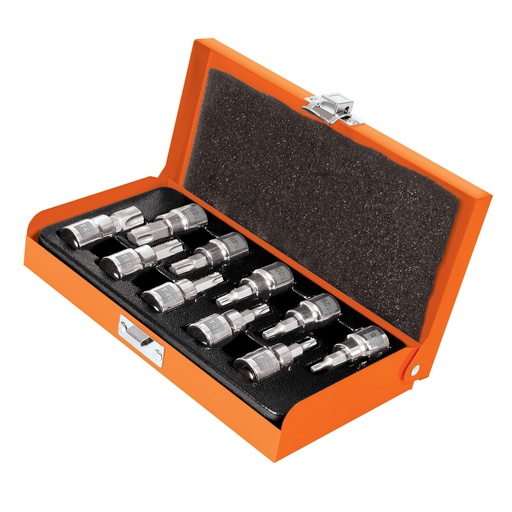 [13976] JUEGO DE 10 DADOS DE PUNTA TORX ENCASTRE 3/8", ESTUCHE METÁLICO TRUPER